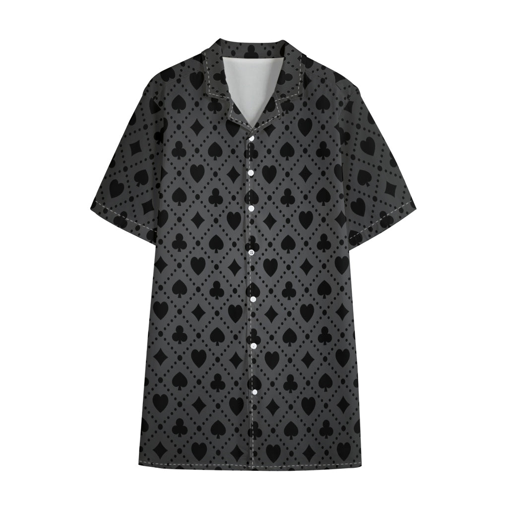 Black And Grey Playing Card Suits Print Cotton Hawaiian Shirt