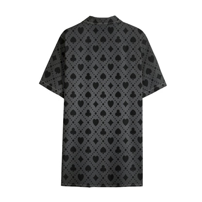 Black And Grey Playing Card Suits Print Cotton Hawaiian Shirt