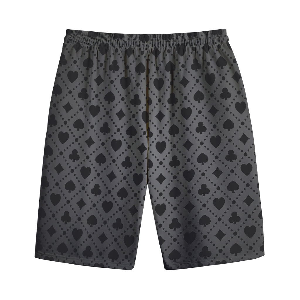 Black And Grey Playing Card Suits Print Cotton Shorts