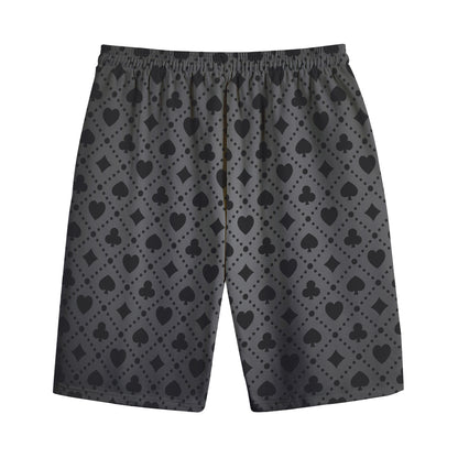 Black And Grey Playing Card Suits Print Cotton Shorts