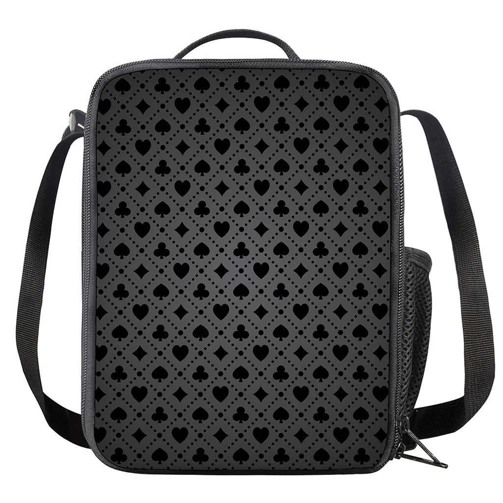 Black And Grey Playing Card Suits Print Crossbody Lunch Bag