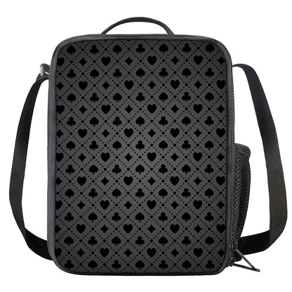 Black And Grey Playing Card Suits Print Crossbody Lunch Bag