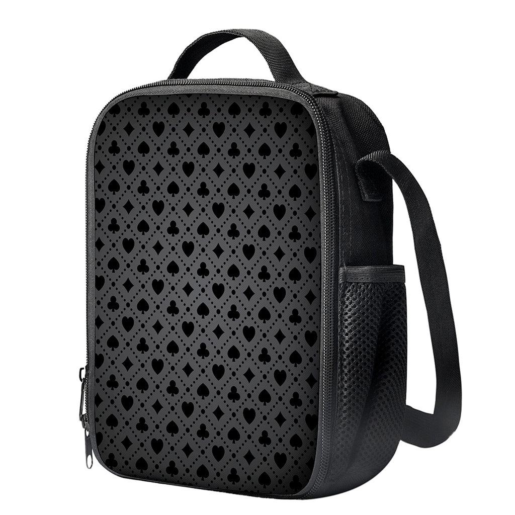 Black And Grey Playing Card Suits Print Crossbody Lunch Bag