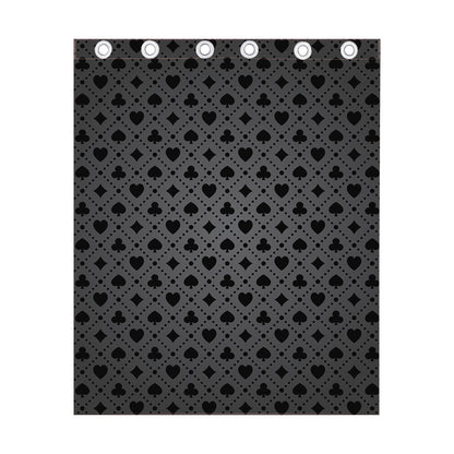 Black And Grey Playing Card Suits Print Curtain