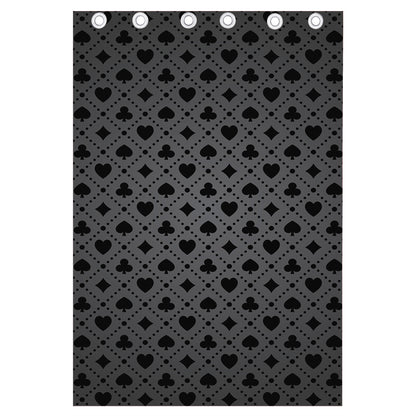 Black And Grey Playing Card Suits Print Curtain