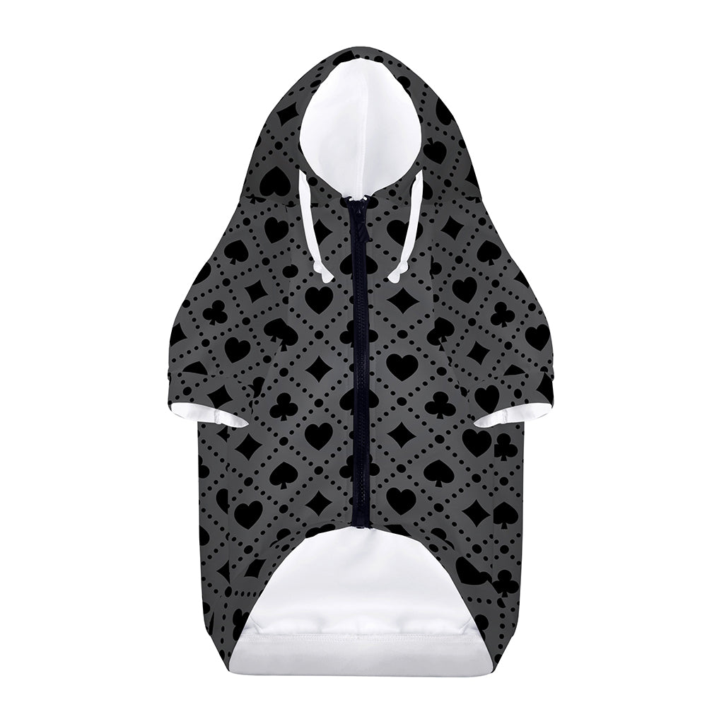 Black And Grey Playing Card Suits Print Dog Zip Up Hoodie