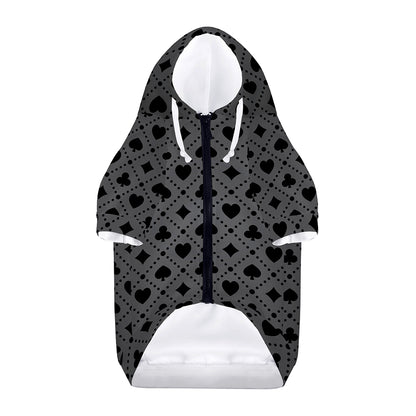 Black And Grey Playing Card Suits Print Dog Zip Up Hoodie