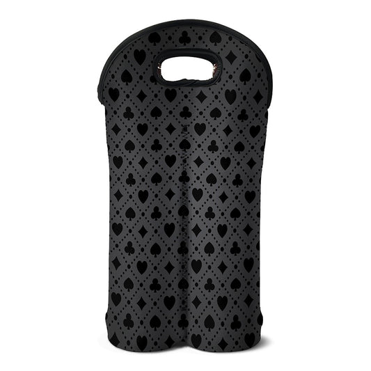 Black And Grey Playing Card Suits Print Double Neoprene Wine Tote