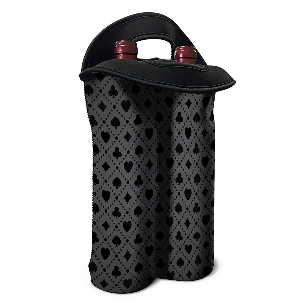 Black And Grey Playing Card Suits Print Double Neoprene Wine Tote