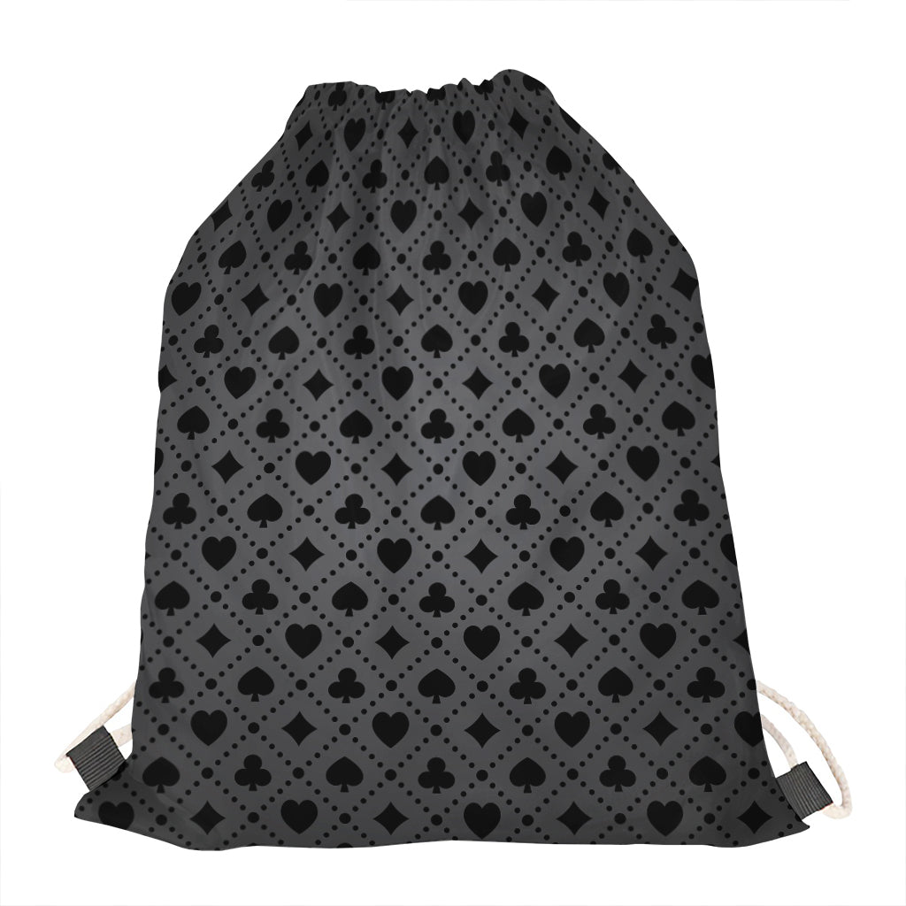 Black And Grey Playing Card Suits Print Drawstring Bag