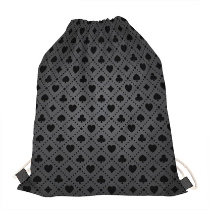Black And Grey Playing Card Suits Print Drawstring Bag