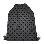 Black And Grey Playing Card Suits Print Drawstring Bag