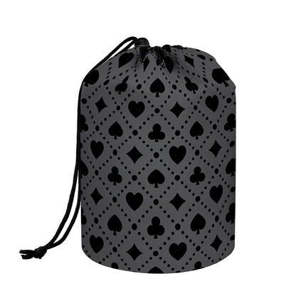 Black And Grey Playing Card Suits Print Drawstring Makeup Bag