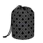Black And Grey Playing Card Suits Print Drawstring Makeup Bag