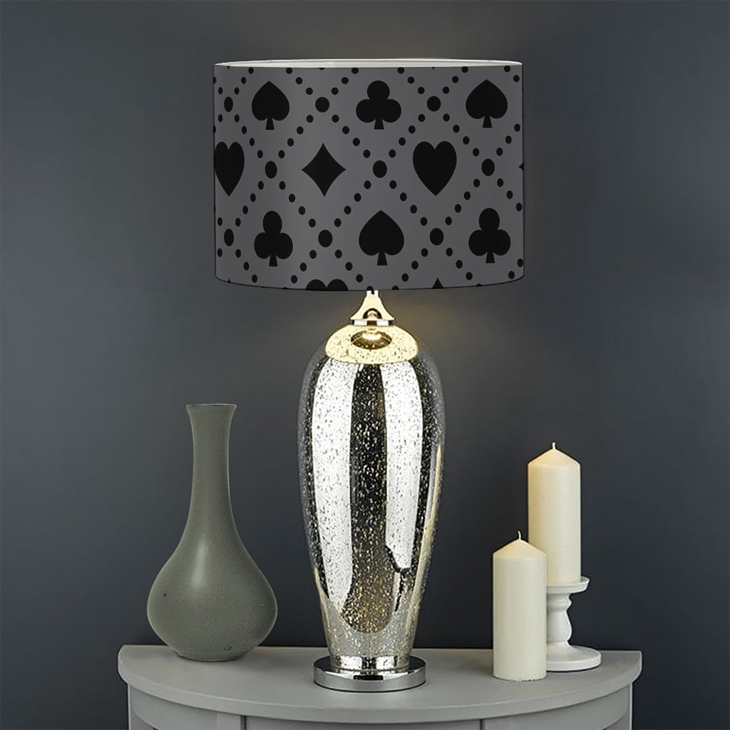 Black And Grey Playing Card Suits Print Drum Lamp Shade