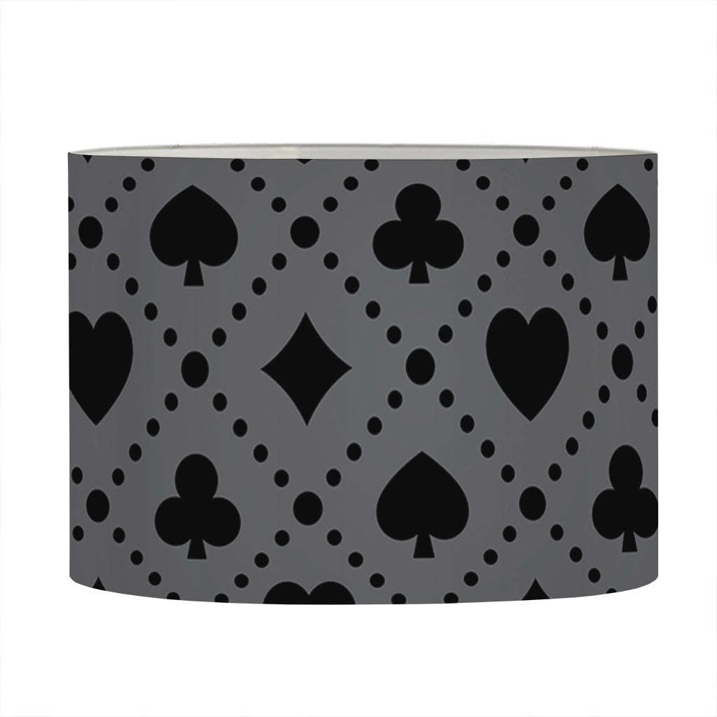Black And Grey Playing Card Suits Print Drum Lamp Shade