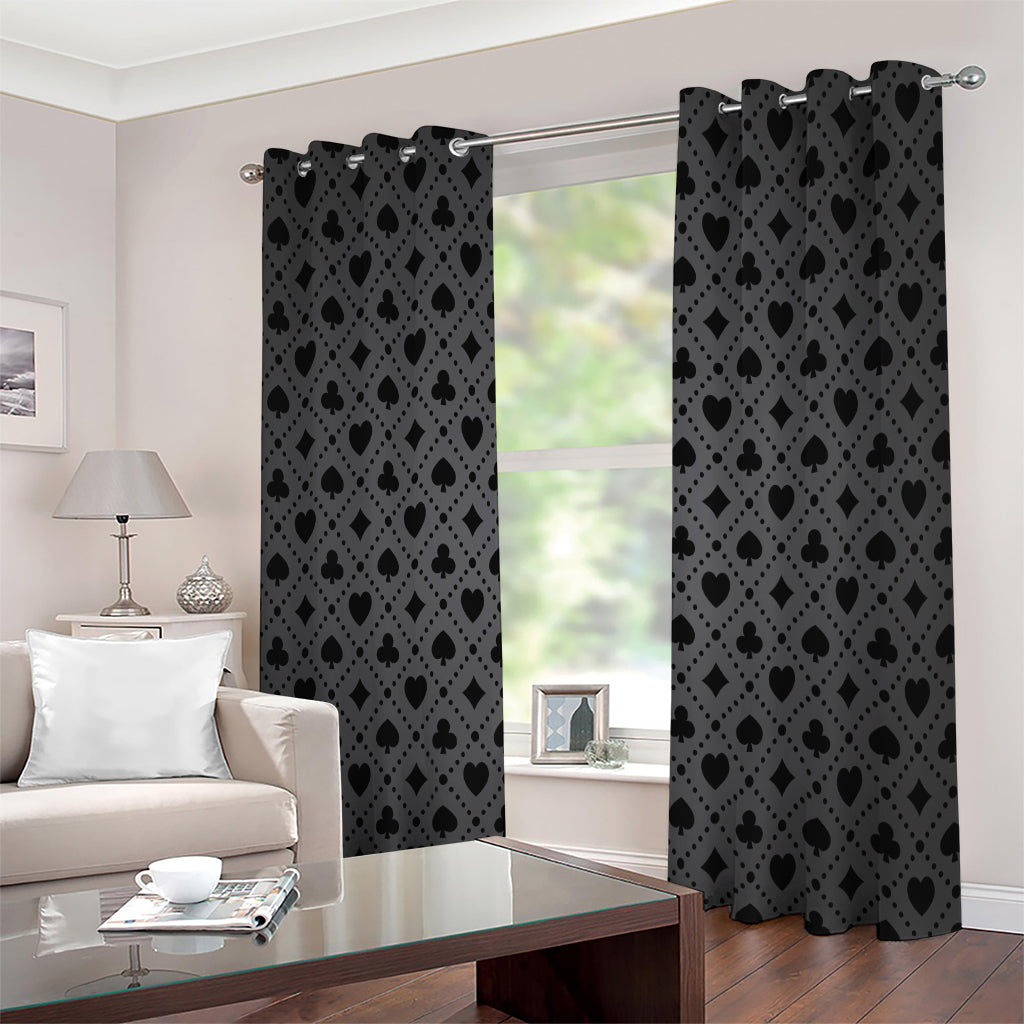 Black And Grey Playing Card Suits Print Extra Wide Grommet Curtains
