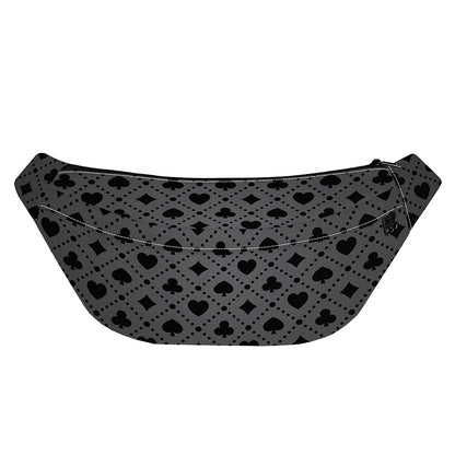 Black And Grey Playing Card Suits Print Fanny Pack