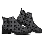 Black And Grey Playing Card Suits Print Flat Ankle Boots