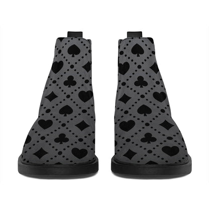 Black And Grey Playing Card Suits Print Flat Ankle Boots