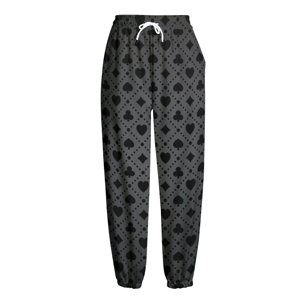 Black And Grey Playing Card Suits Print Fleece Lined Knit Pants
