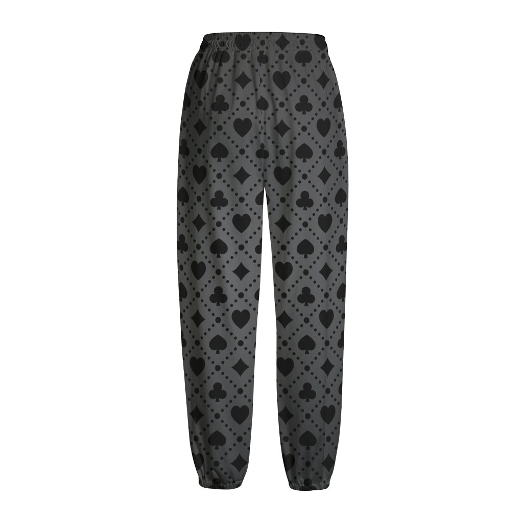 Black And Grey Playing Card Suits Print Fleece Lined Knit Pants