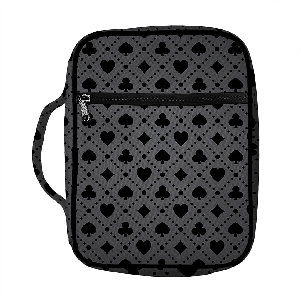 Black And Grey Playing Card Suits Print Front Pocket Bible Bag