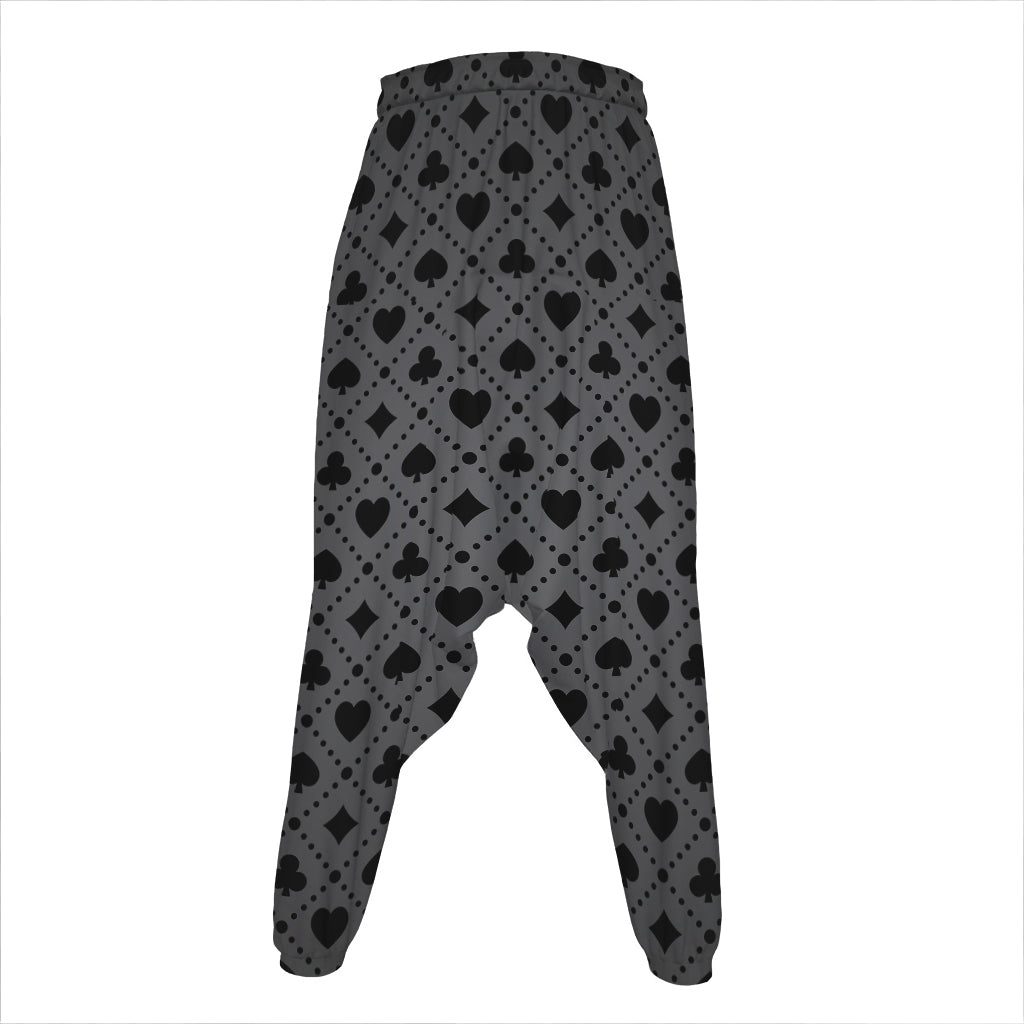 Black And Grey Playing Card Suits Print Hammer Pants