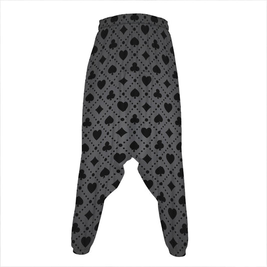 Black And Grey Playing Card Suits Print Hammer Pants