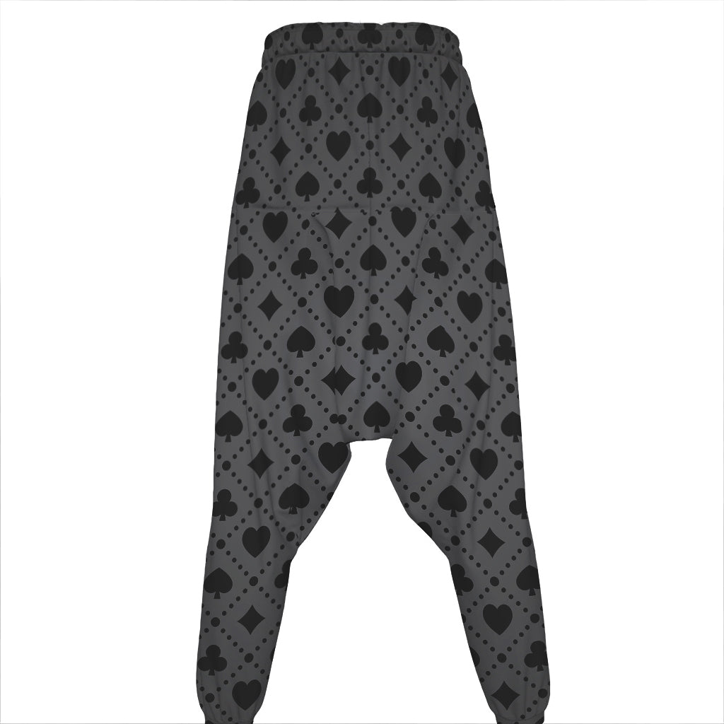 Black And Grey Playing Card Suits Print Hammer Pants