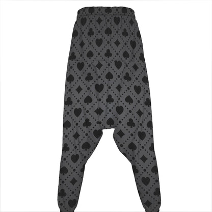 Black And Grey Playing Card Suits Print Hammer Pants