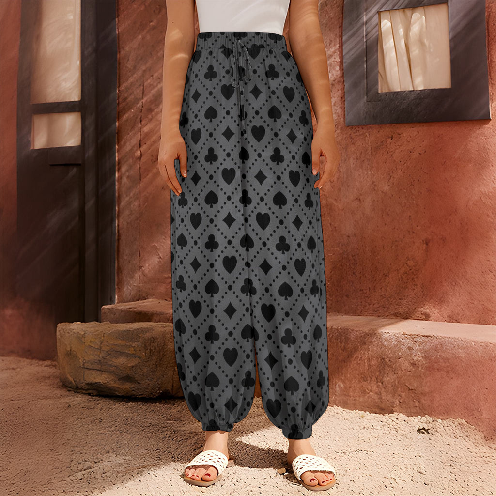 Black And Grey Playing Card Suits Print Harem Pants