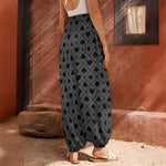 Black And Grey Playing Card Suits Print Harem Pants