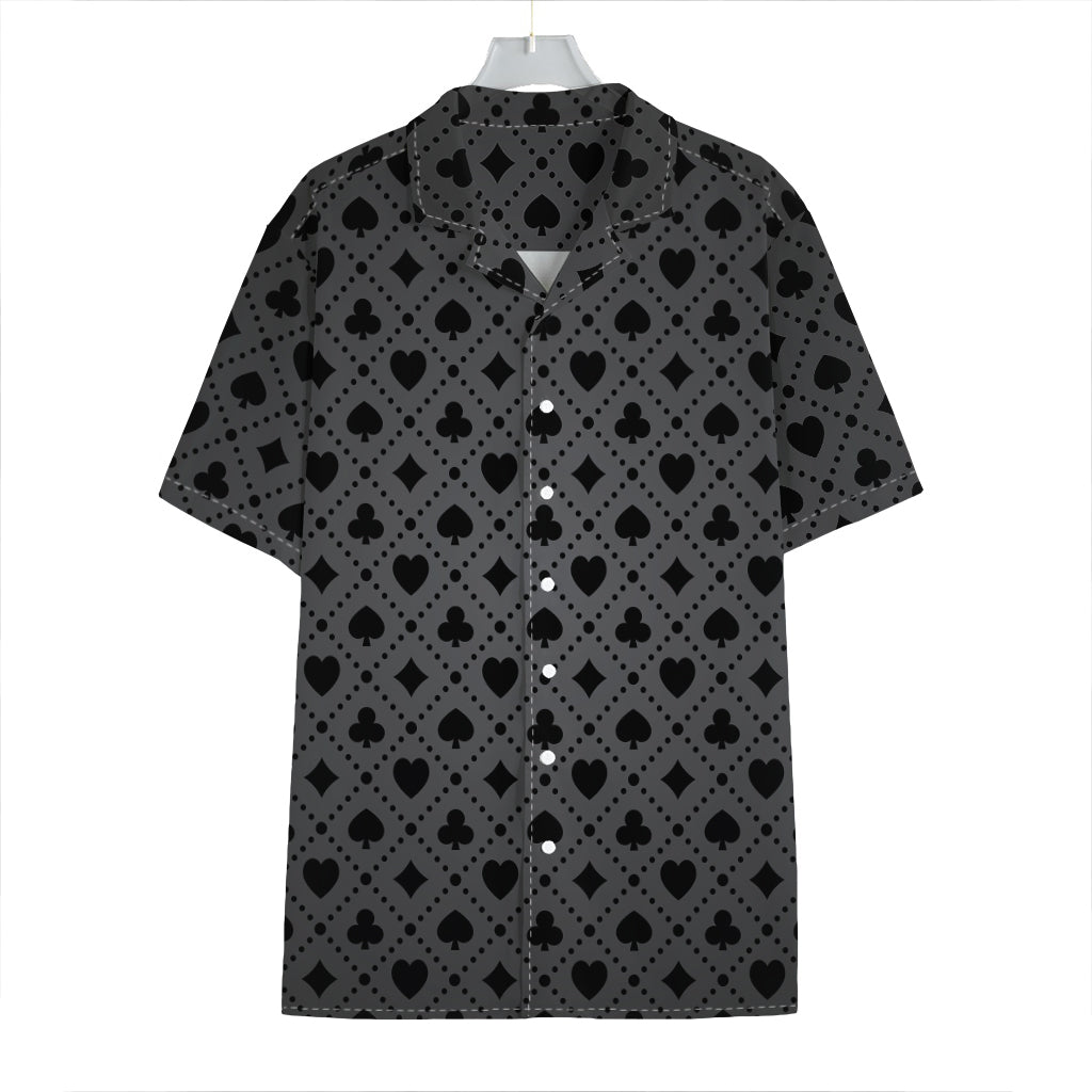 Black And Grey Playing Card Suits Print Hawaiian Shirt