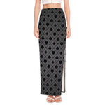 Black And Grey Playing Card Suits Print High Slit Maxi Skirt