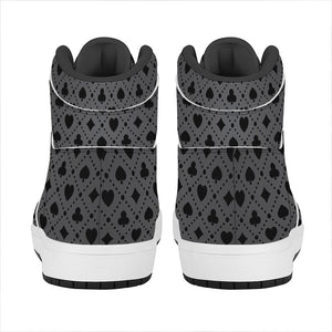 Black And Grey Playing Card Suits Print High Top Leather Sneakers