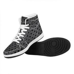 Black And Grey Playing Card Suits Print High Top Leather Sneakers