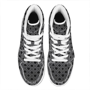 Black And Grey Playing Card Suits Print High Top Leather Sneakers