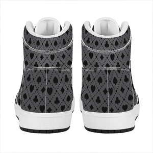 Black And Grey Playing Card Suits Print High Top Leather Sneakers