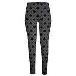 Black And Grey Playing Card Suits Print High-Waisted Pocket Leggings