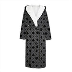 Black And Grey Playing Card Suits Print Hooded Bathrobe