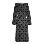 Black And Grey Playing Card Suits Print Hooded Bathrobe