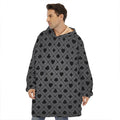 Black And Grey Playing Card Suits Print Hoodie Blanket