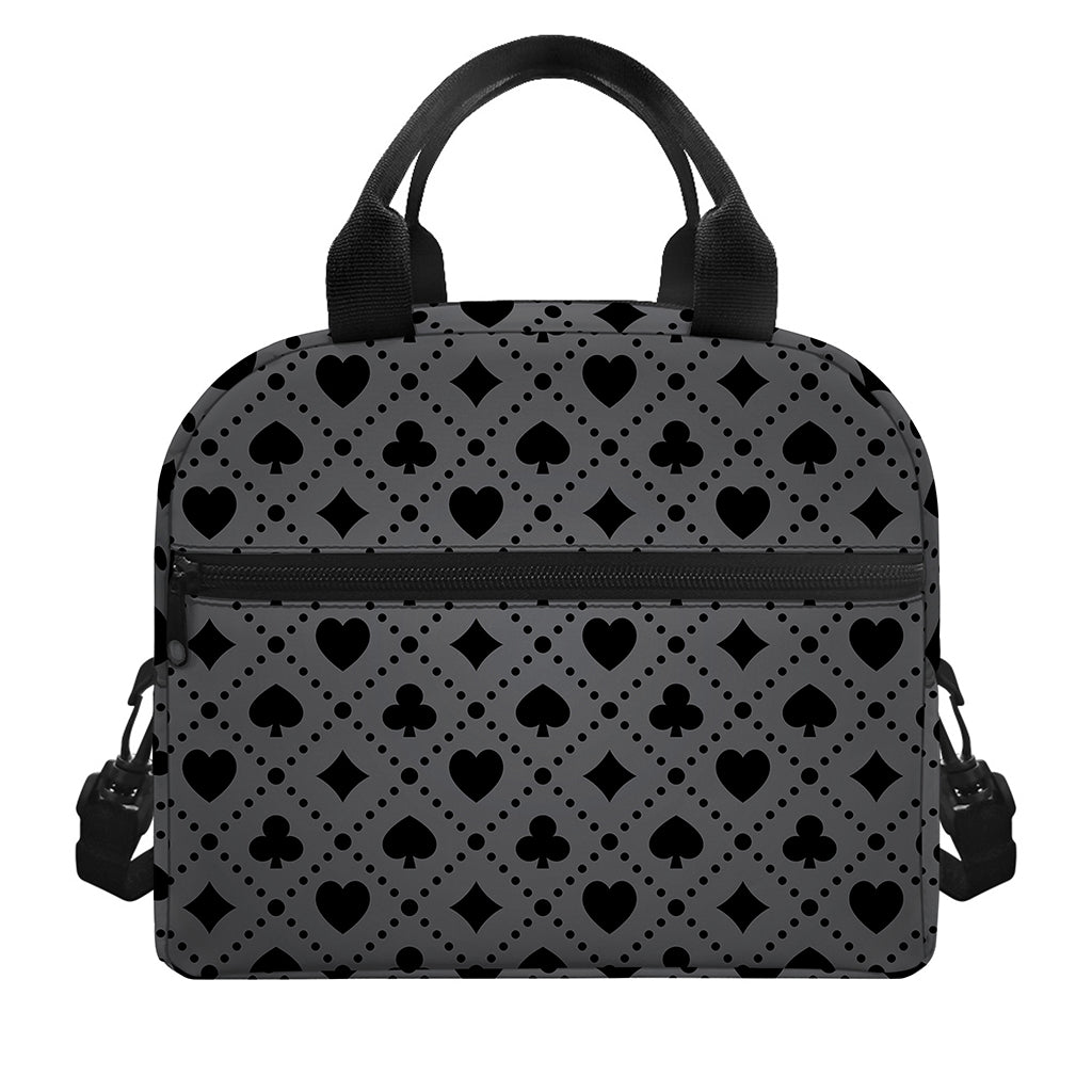 Black And Grey Playing Card Suits Print Insulated Lunch Bag