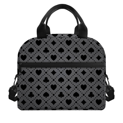 Black And Grey Playing Card Suits Print Insulated Lunch Bag