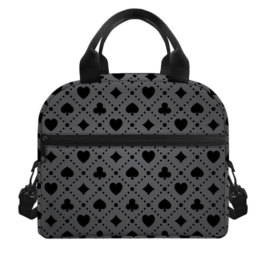 Black And Grey Playing Card Suits Print Insulated Lunch Bag