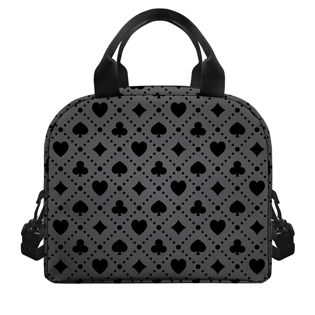 Black And Grey Playing Card Suits Print Insulated Lunch Bag