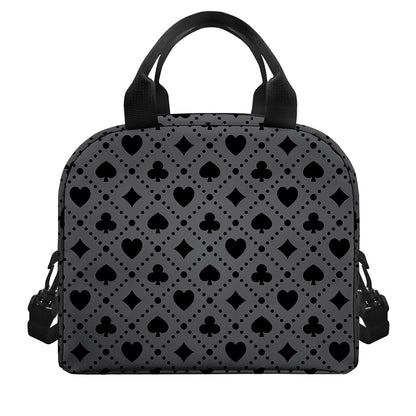 Black And Grey Playing Card Suits Print Insulated Lunch Bag