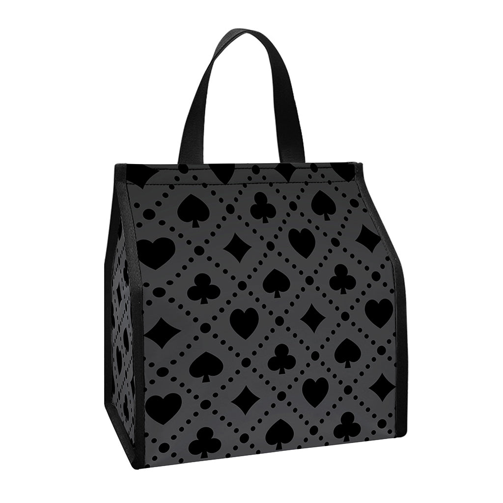 Black And Grey Playing Card Suits Print Insulated Lunch Tote