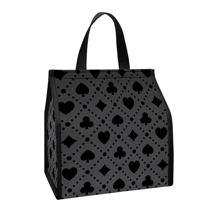 Black And Grey Playing Card Suits Print Insulated Lunch Tote
